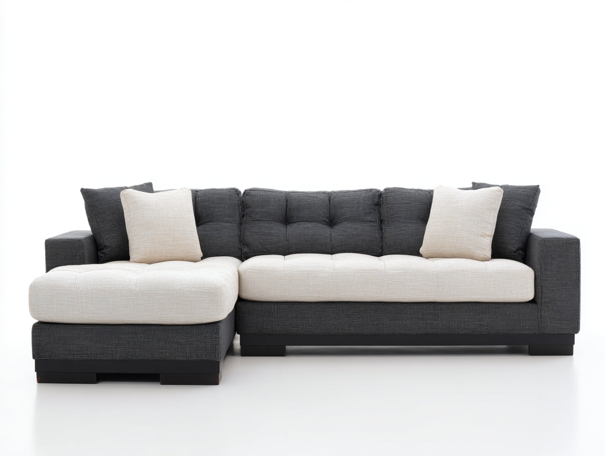 Canapé d'angle - tissu - 290x170x86 cm - anthracite-écru - moderne