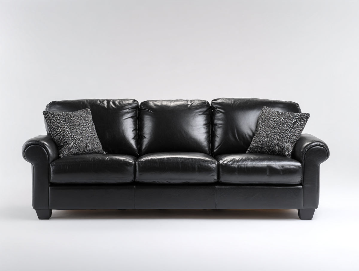 Canapé 3 places-Cuir-235x96x84 cm-Noir-Style contemporain