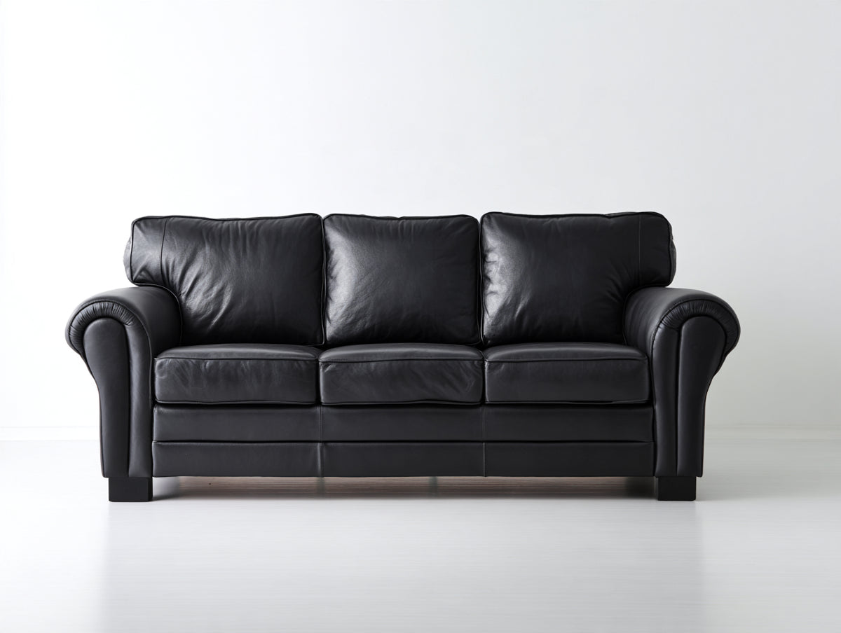 Canapé 3 places-Cuir-225x92x85 cm-Noir-Style classique