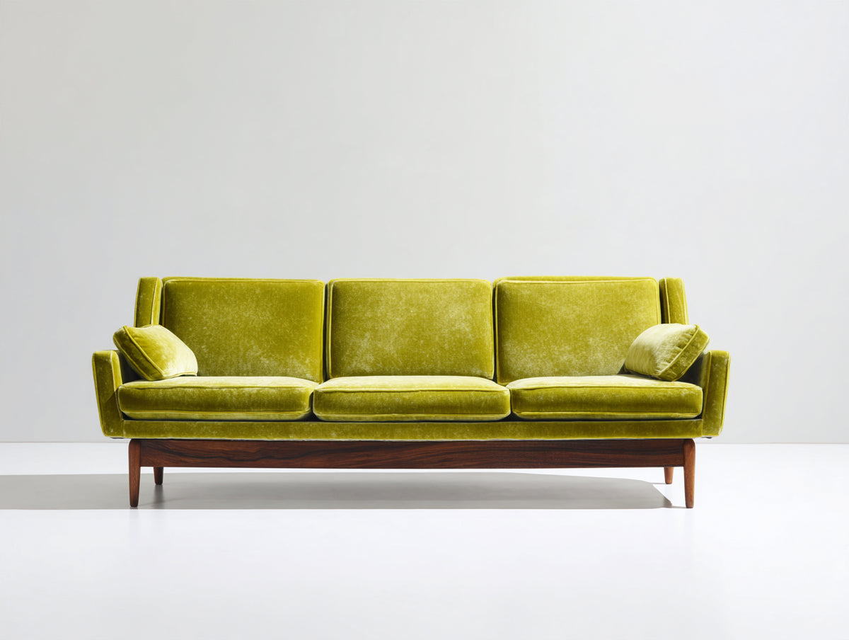 Canapé 3 places-Velours-235x90x82 cm-Vert olive-Style Mid-Century