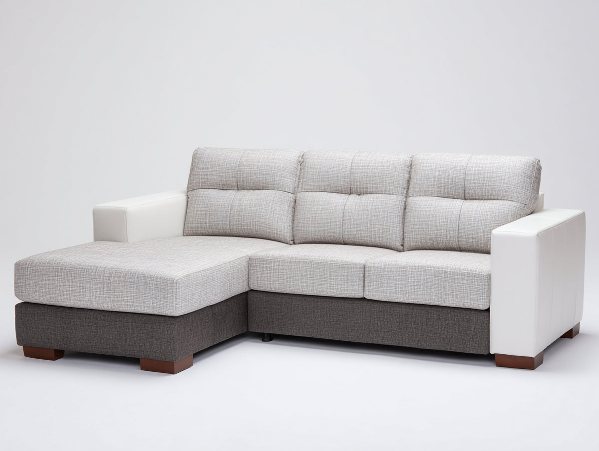 Canapé d'angle - tissu-cuir - 310x180x88 cm - gris clair-gris-blanc - moderne