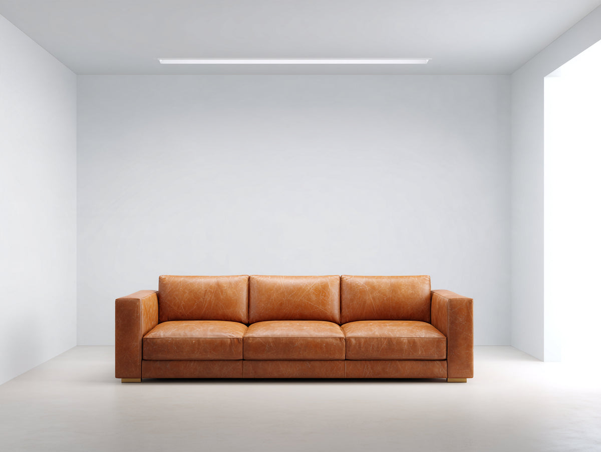 Canapé 3 places-Cuir-245x102x86 cm-Châtaigne-Style élégant