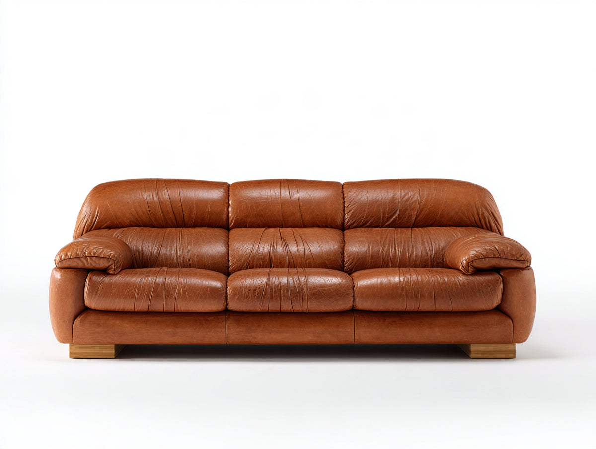 Canapé 3 places-Cuir-240x100x85 cm-Marron cognac-Style luxueux