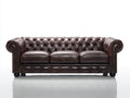 Canapé 3 places-Cuir-240x100x78 cm-Marron foncé-Style Chesterfield
